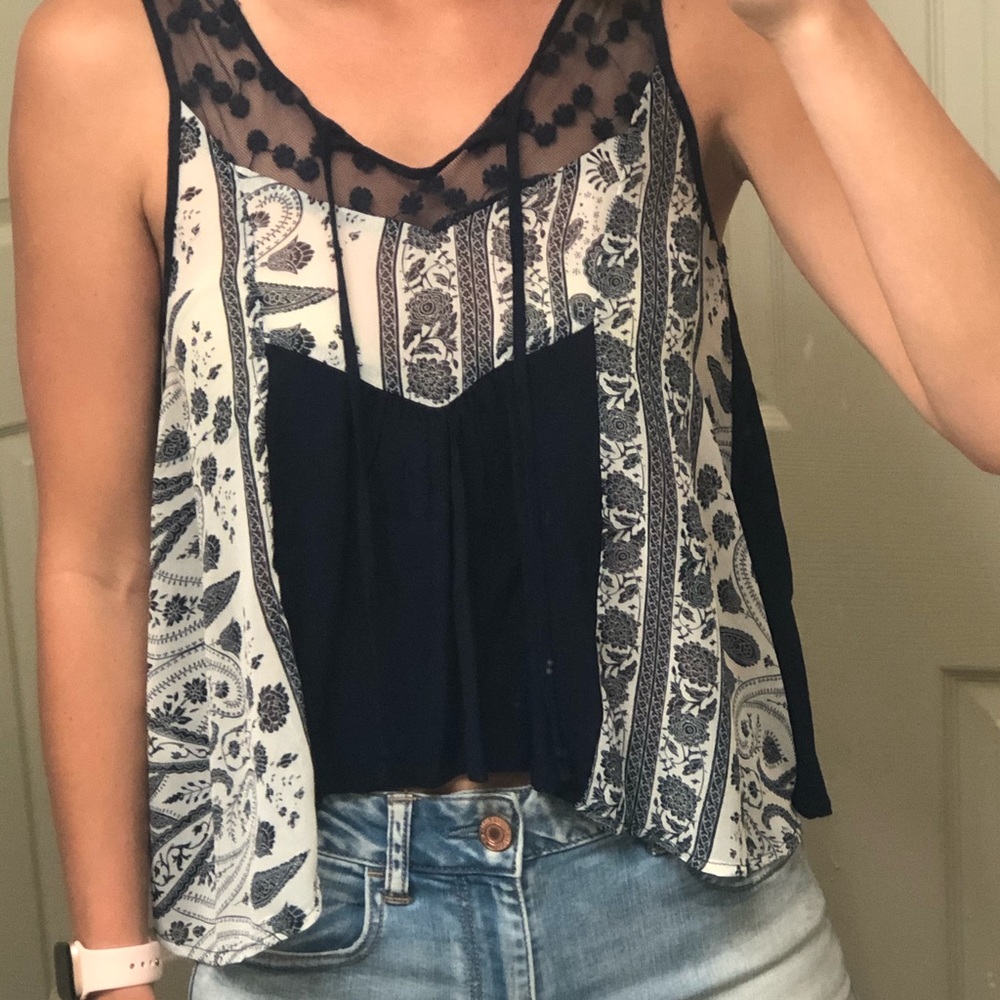 PacSun- Navy Blue Boho Crop Top